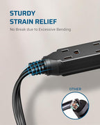 DEWENWILS 3 Outlet Extension Cord with Flat Plug, 3FT 16/3 Awg Grounded Power Cable for Indoor Use, SPT-3 Cord, Black, ETL Listed, 2 Pack…