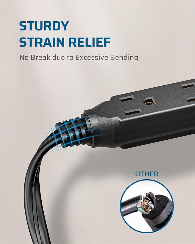 DEWENWILS 3 Outlet Extension Cord with Flat Plug, 1FT 16/3 Awg Grounded Power Cable for Indoor Use, SPT-3 Cord, Black, ETL Listed, 2 Pack