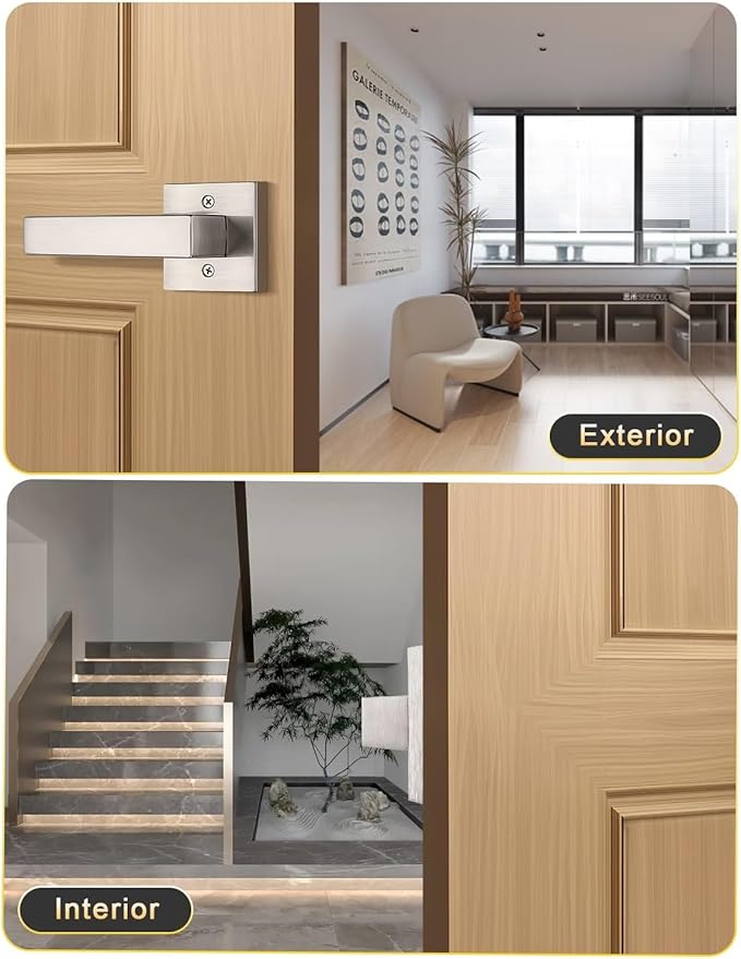 5 Pack Dummy Door Handles Brushed Nickel for Left Hand and Right Hand, Mordern Square Closet Hallway Door Knobs, Non-Turning Single Side Pull