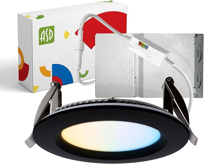 ASD LED Recessed Lighting 4 Inch, Round Commercial LED Downlight, Mini Panel Baffle Trim, 12W 120-277V, 5 CCT Selectable 2700K/3000K/3500K/4000K/5000K, Dimmable LED Ceiling Light Fixture, Black, ETL