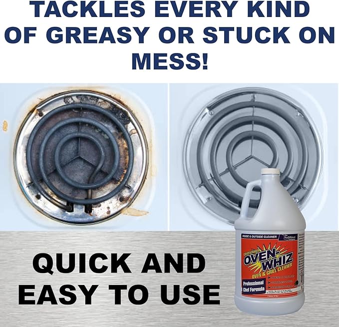 4 x 1 Gallon (512 Oz.) Oven-Whiz Oven & Grill Cleaner by FryOilSaver Co., Tough Stain Buildup, Grease & Food Burnt Eliminator for BBQ Grill, Ovens, Stainless Steel for Home Kitchen, Restaurant & Diner