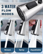 ALEASHA Pull Down Spray Head for Kitchen Faucet,3-Function Sink Spray Nozzle with 9 Adapters,Kitchen Faucet Head Replacement Compatible with Moen,American Standard Faucets,Brushed Nickel