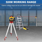 Automatic Self Leveling Rotary Laser, 500m Red Laser Survey Level with Tripod Aluminum Grade Rod, 360 Degree Rotating Horizontal & Vertical Laser Level Kit, Transit Level for Construction