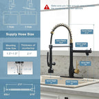 GIMILI Black and Gold Kitchen Faucet with LED Single Handle Kitchen Sink Faucet with Pull Down Sprayer Commercial Double-Headed Stainless Steel Kitchen Faucets Sink with Deck Plate