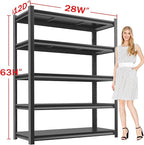 Metal Garage Storage Shelves Heavy Duty Shelving Unit 5 Tier Steel Adjustable Organizing Shelves 3000 LBS Capacity Industrial Shelving Ideal for Garage Tote Pantry Basement Outdoor, 63”Hx28”Wx12”D