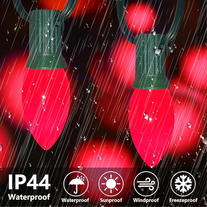 C9 Red Valentines Christmas Replacement Bulbs, 25 Pack C9 Incandescent Light Bulbs Ceramic Red Light Bulbs for Valentines Christmas String Lights, E17 Intermediate Base, 7 Watts