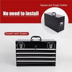 4 Drawers Metal Tool Box, 21" Portable Steel Tool Chest w/Key Lock & Latch Closure, Multi-Function Top Storage Tray Toolbox w/Powder Coating & Ball Bearing Slides for Garage & Workshop(Black)
