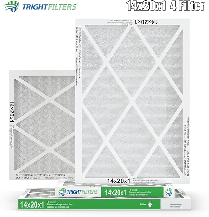 14x20x1 Air Filter 4 Pack, MERV 8 Pleated Dust Defense Air Filters Replacement Air Conditioner HVAC AC Furnace Filter, Durable and Lightweight