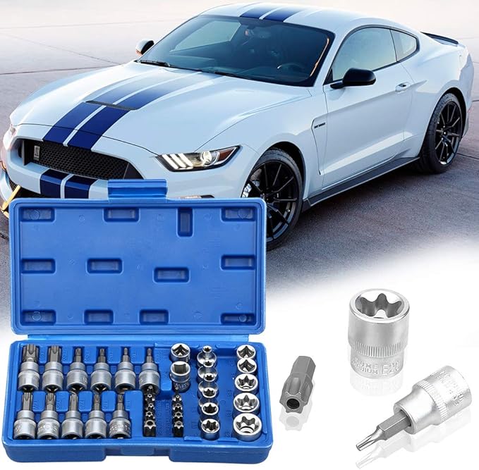 Drive Male Female Torx Star Bit Socket E-Socket Set Handheld Tool - 34 Pcs, Star Socket Set For Hand Use Work On Cars, Trucks, Machinery, and Other Jobs With Storage Case, Blue