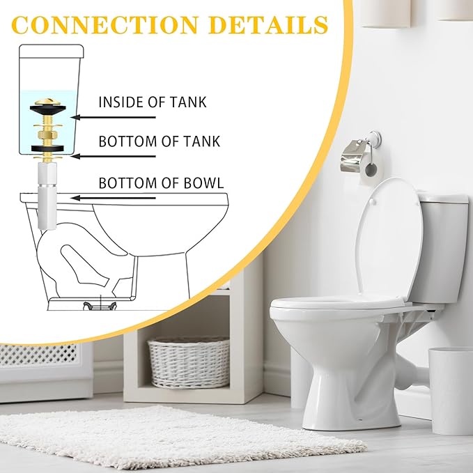 2 PCS M8 Universal Toilet Tank Bolts Replacement, Heavy Duty Stainless Steel Toilet Tank to Bowl Bolt Kit with Rubber Washers Gasket and Extra Long Downlock Nuts, Non-Slip Washers-Double Nut Design