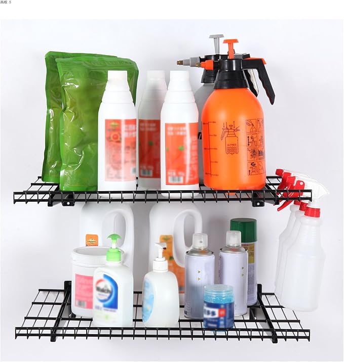 2 Pack Garage Wall Mounted Shelf, 23.6" x 11.4" Heavy Duty Wall Storage Shelves for Garage, Workshop, Laundry Room and Kitchen, Max Load 50 lbs (Black,2 Pack)