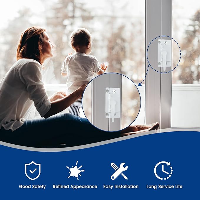 2 Pack Sliding Window Sash Locks, White Cam Sash Locks for Double Hung Windows, Security Sash Window Lock and Keeper Replacement for Vertical and Horizontal Sliding Windows