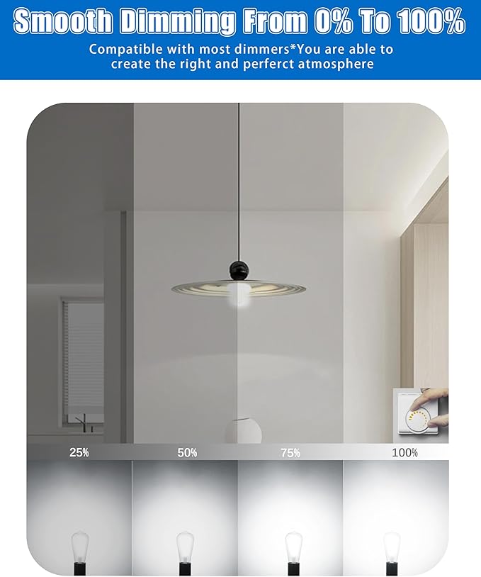 MASTERY MART 6 Pack Vintage Edison Bulbs, E26 Led Bulb 5.5W Equivalent to 60W, Dimmable, 5000K Daylight White, High Brightness Antique ST19, Clear Glass