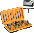 Saker 42 in 1 Magnetic Screwdriver Set, Multi Bit Ratchet Screwdriver Set with T Handle & Storage Case for Furniture, Computer, Bicycle, Electronic Repair and DIY Gifts Orange