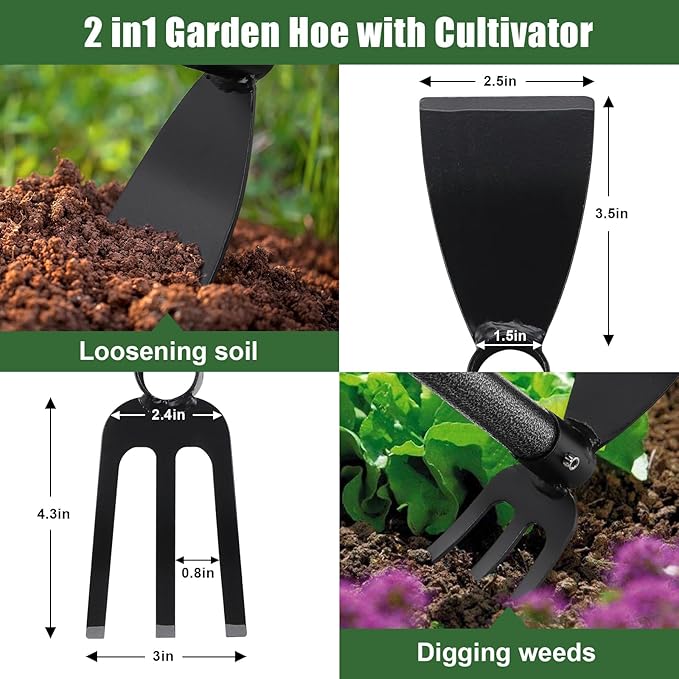Hoe Garden Tool, 30 Inch Garden Hoe Adjustable Long Handle, 2 in 1 Garden Hoe for Weeding, Stainless Steel Weeder Tool for Yard Long Handle, Gardening Hoe for Planting, Lossening, Digging