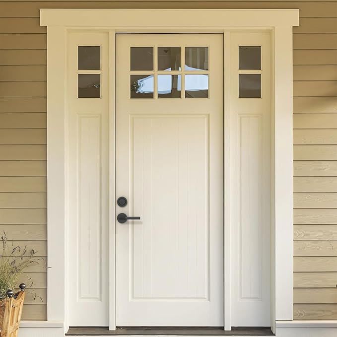 Amerdeco Front Door Lock Set with Double Cylinder Deadbolt, Black Exterior Entry Door Lever, Heavy Duty Entry Door Locksets for Left or Right Hand Exterior Door（Black 1 Pack）