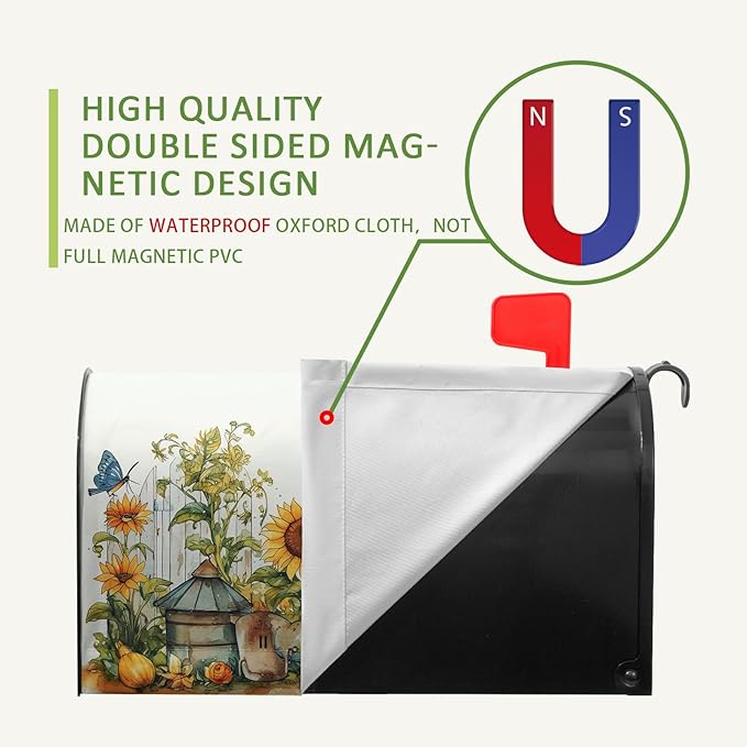 Summer Sunflower Mailbox Covers Magnetic Large Size Yellow Sunflowers Floral Mailbox Cover Magnetic Oversized Waterproof Outdoor Decor Rustic Flowers Post Box Wraps for Garden Yard 25.5 * 21 Inch