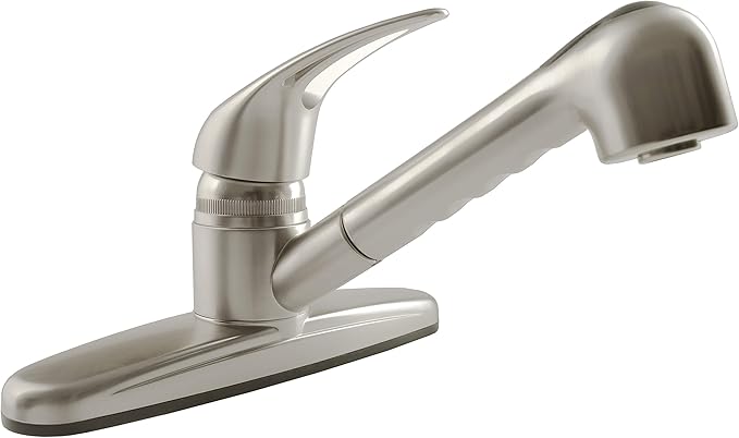 Dura Faucet DF-PK100-SN RV Non-Metallic Pull-Out Kitchen Sink Faucet, Single Handle (Brushed Satin Nickel)