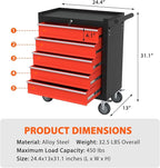 5-Drawer Rolling Tool Chest, Tool Box with 4 Wheels and Drawers, High Capacity Detachable Mobile Tool Storage Cabinet for Garage, Workshop, Mechanics and Repair Room (Black&Red)