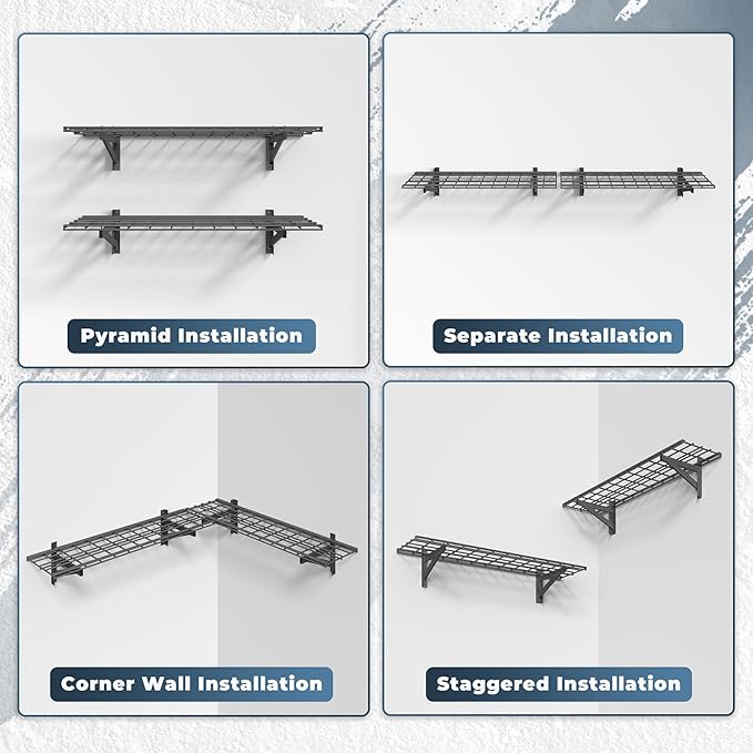 2 Pack Heavy Duty Garage Wall Shelving Set (1x4ft), Wall Mounted Garage Shelves 500lbs Capacity, 12"x48" Shelf Storage Rack Floating Shelves, Black