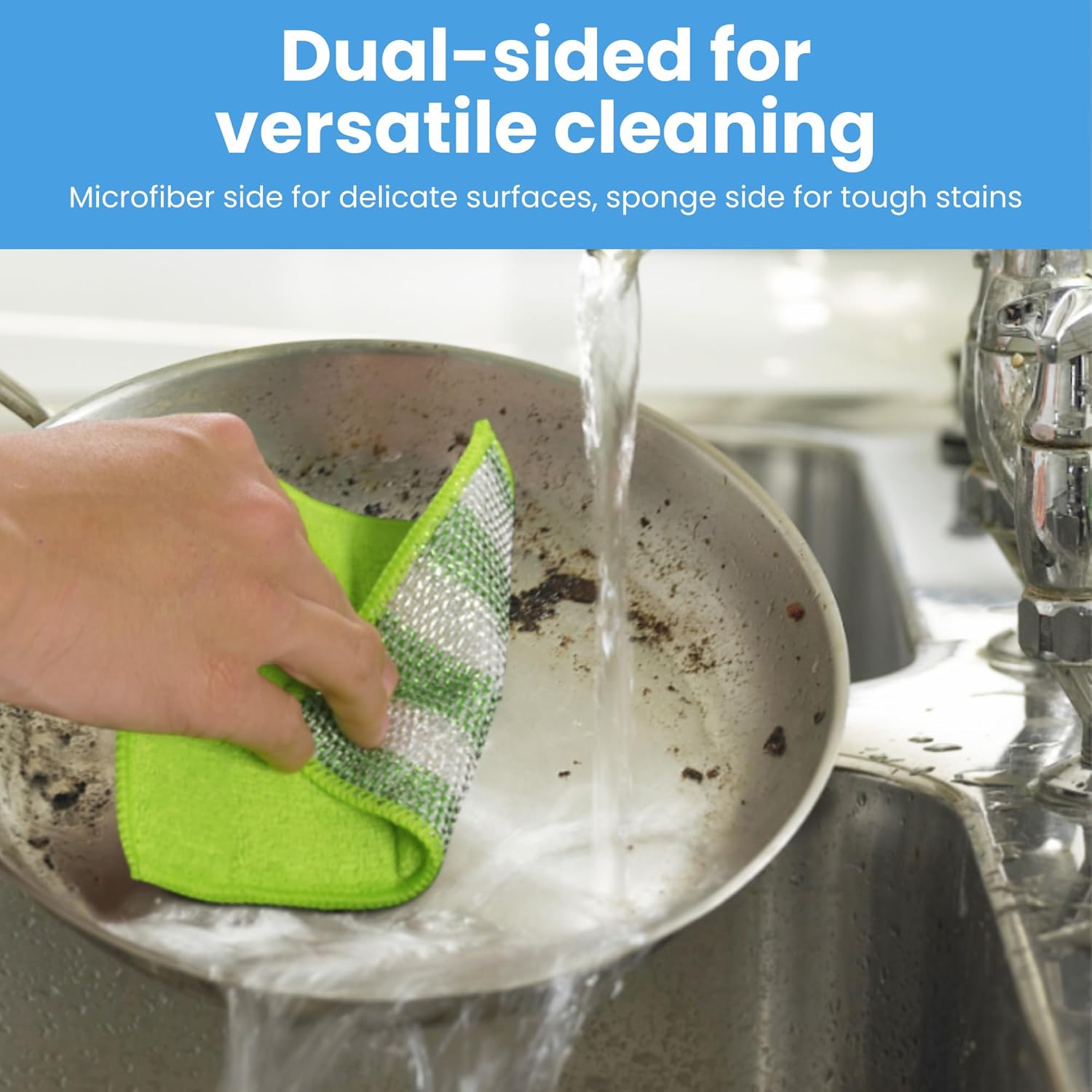 Dish Cloths for Washing Dishes - Dual-Sided Microfiber and Sponge 4.5 x 6.5 inches Cleaning Wipes for Dishes, Countertops & Stovetops - Reusable General Household Cleaning Rags - Pack of 8