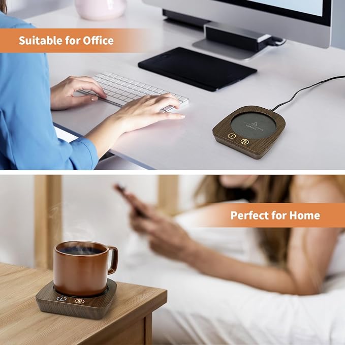 VOBAGA Imitation Wood Grain Coffee Cup Warmer & Mug Warmer for Desk, Electric Cup Beverage Warmer Plate with 3 Temperature Settings for Tea, Cocoa, Milk with Auto Shut Off After 4 Hours, for Gifts
