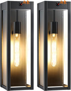 15.3" Large Motion Sensor Outdoor Wall Lights 2Pack, Dusk to Dawn Porch Lights Outdoor Wall Sconces,3 Lighting Modes Black Exterior Lighting Fixtures, Outside Lanterns for House Garage,None-Bulb