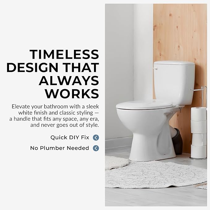 Qualihome White Toilet Tank Flush Lever Handle, Universal Front Mount with Nut Lock, Fits Most Toilets