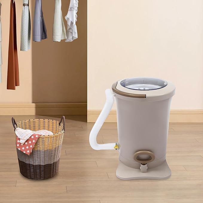 Manual Clothes Dehydrator,Portable Mini Dryer Compact Spin Dryer with Clear Top Cover,12L/3.17gal Freestanding Manual Dehydrator, Manual Clothes Dryer for Camping, Traveling, and Hotel Use (Apricot)