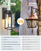 VIANIS Dusk to Dawn Outdoor Porch Lights Wall Mount, Modern Black Exterior Sconce Light for House, Waterproof Carriage Lamp, Anti-Rust Aluminium Wall Lantern with Tempered Seed Glass Shade for Garage