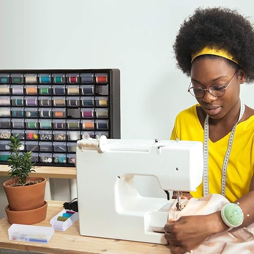 Akro-Mils 64-Drawer Plastic Drawer Storage Cabinet for Garage Organization, Bead Organizer, Building Bricks Storage, Teacher Toolbox, Makeup Organizer, 20" W x 6" D x 16" H, 10164 Black