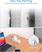 One Beat Power Strip Surge Protector - 6 Widely Outlets 3 USB Ports(1 USB C), 3 Sided Outlet Extender, 6 Ft Flat Plug Extension Cord, Wall Mount Power Strip for Home Office Travel College Dorm Room