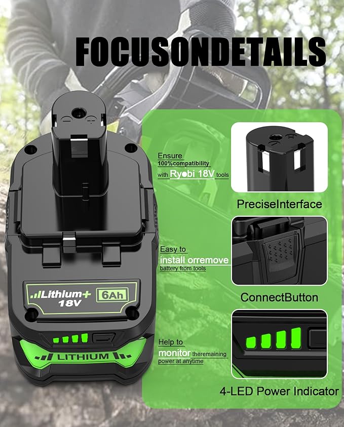 6.0Ah 2Packs for ryobi 18v ONE+ Battery, with ryobi 18v System Cordless Power Tools and Charger, P102 P108 P103 P104 P105 P107 P109 P122