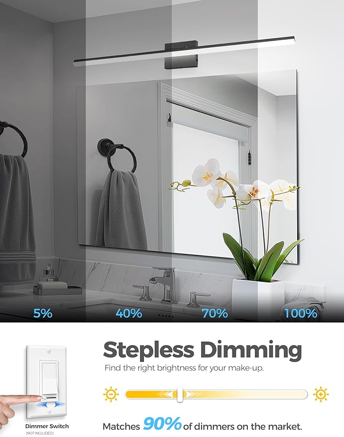 L LOHAS LED 48-Inch Bathroom Vanity Light Bar Over Mirror, Matt Black Modern Bathroom Light Fixtures, 3CCT Adjustable LED Vanity Lights for Living Room Wall