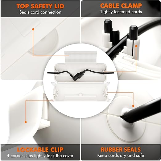 2 Pack of Outdoor IP44 Waterproof Connection Box by Restmo, Weatherproof Electrical Extension Cord Cover, Safety Seal Enclosure to Protect Holiday Lighting Decorations, Power Tools, Fountains, White