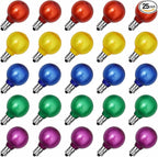 25 Pack G40 Frosted Multi-Color LED Replacement Bulbs, Shatterproof LED Globe Light Bulbs for Indoor Outdoor Christmas String Lights, 0.6W Energy Saving String Light Bulbs, E12/C7 Candelabra Base