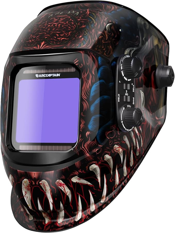 ARCCAPTAIN Auto Darkening Welding Helmet, 3.94"X3.66" Large Viewing Screen True Color Welding Hood with 4 Arc Sensor Solar Powered, Wide Shade 4-5/5-9/9-13 Welding Mask (Alien)