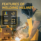 TOOLIOM Large Viewing Welding Helmet True Color Auto Darkening 1/1/1/1 3.94"x 3.27" Welding Mask with Weld/Grind/Cut Mode for TIG MIG Stick