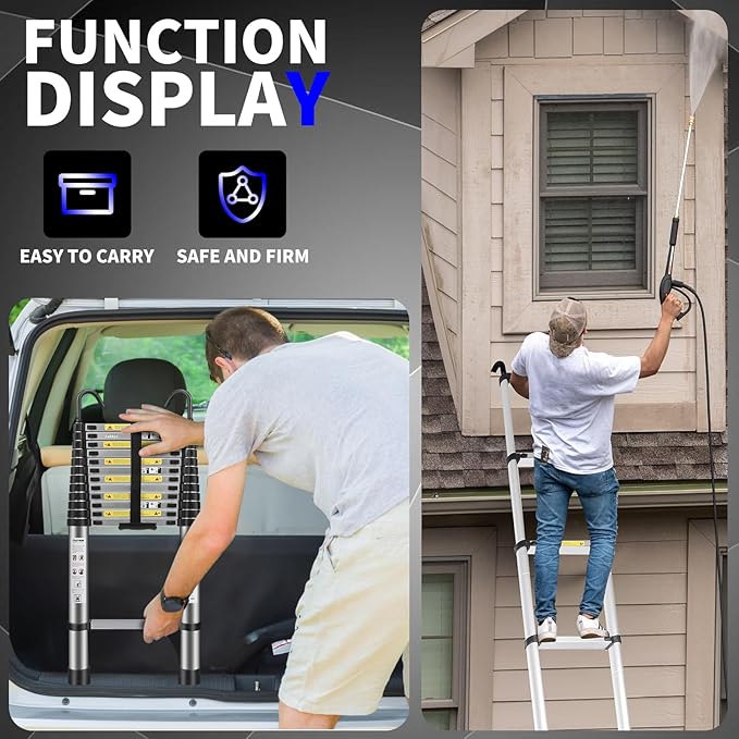 JADDUO Telescoping Ladder,22.9 FT Extension Ladder,Aluminum Lightweight Telescopic Ladder with 2 Triangle Stabilizers