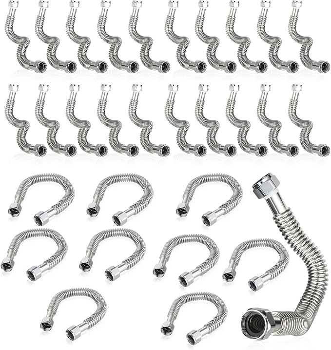 30-Pack GUOFIS Corrugated Flexible Stainless Steel Water Heater Connector,3/4" FIP x 3/4" FIP Hose for Water Heater/Water Softener(24-Inch)(HOSE040-30Pack)