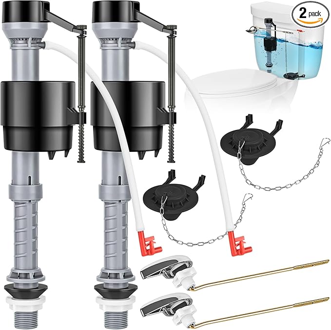Universal Toilet Flusher Replacement Kit, Fill Valve, 2-Inch Flapper, Handle Replacement, Adjustable, Quiet, Easy to Install, Complete Toilet Parts Inside Tank Kit (Black, 2-Pack)
