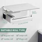 Toilet Paper Holder with Phone Shelf Polished Chrome, APLusee Bathroom Accessories 304 Stainless Steel Tissue Roll Dispenser Storage Wall Mounted