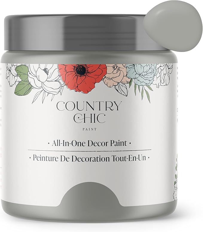 Country Chic All-in-One Chalk Paint for Furniture, Cabinets, Home Decor, Eco-Friendly, Matte Finish, Built-In Primer & Top Coat for Wood, Metal - Pebble Beach (Grey) - Pint 16 oz (475 ml)