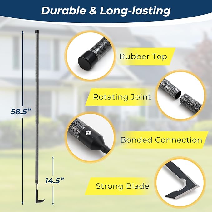 Weed Remover Tool | Adjustable Metal Handle (14.5"-58.4") (Upgraded Rustproof) | Multi-Functional Garden Hook for Pavement Gaps, Moss, Bushes | Commercial-Grade Yard Maintenance Equipment