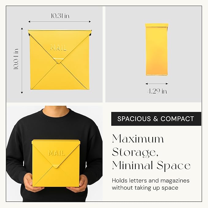 NACH Mailboxes for Outside Wall Mount, 10 x 10 x 4 inch, Yellow Mail Boxes for House Outside, Waterproof Mailboxes for Outside - Chicago Style Mail Box