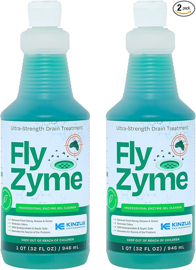Kinzua Environmental Fly-Zyme, Highly Concentrated Enzyme Drain Cleaner for Pipes, Drain Gel for Fruit Flies, Organic Waste Degrader & Odor Neutralizer, 32 fl oz, Pack of 2