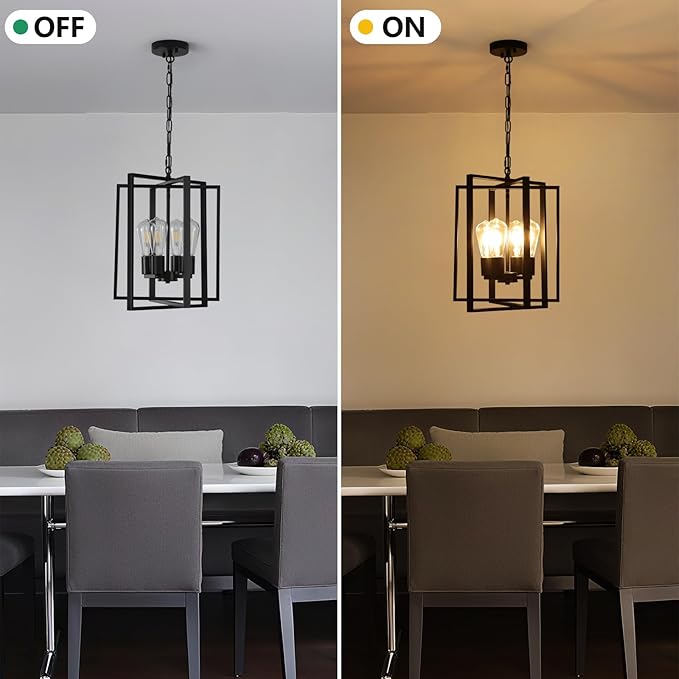 4 Light Modern Farmhouse Chandelier for Dining Room, Black Pendant Lights Fixtures for Kitchen Island, Foyer Lighting Fixtures High Ceiling for Entryway Hallway Living Room Bedroom
