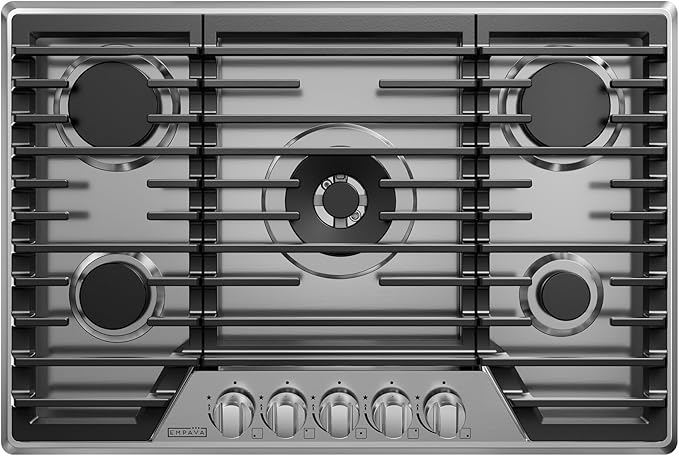 Empava 30 Inch Gas Cooktop, Stove Top LPG/NG Convertible, 5 SABAF Sealed Burners Made in Italy, Ion Ignition Technology,CSA Certified,in Stainless Steel, for Homes, kitchens