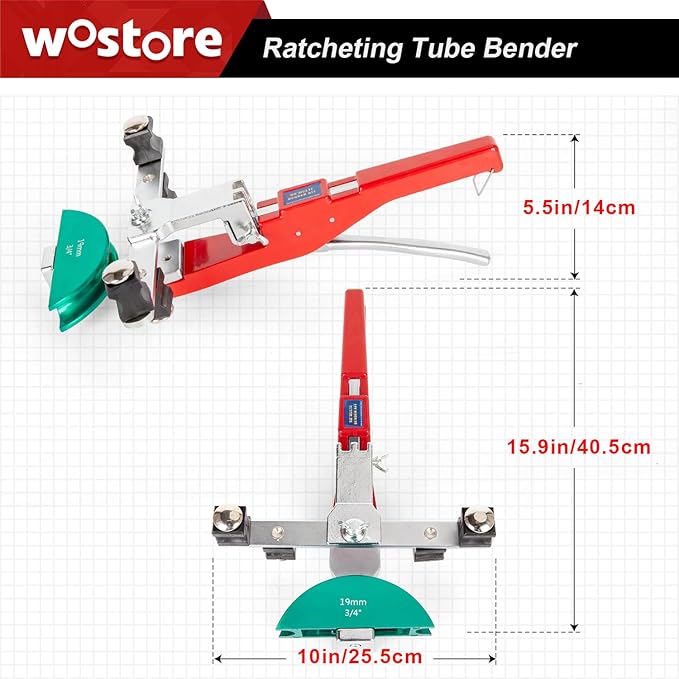 Wostore Tube Bender Kit with Reverse Bend Includes 1/4-7/8 Sizes Refrigeration Ratcheting Tubing benders Hand Tool Color Aluminium Alloy Replacement Head