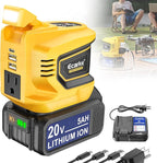 Power Inverter 200W Portable Power Station Generator Compatible with DeWALT, Ecarke Real 200W Supply Charger Adapter with Dual USB,AC Outlet and Type-C with 5Ah Battery & Charger Station Kit